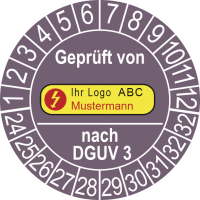 P0012 Prüfplakette DGUV 3 geprüft von mit Firmeneindruck und Logo 