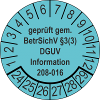 P0132 Prüfplakette geprüft gem. BetrSichV §3 (3) DGUV Information 208-016 