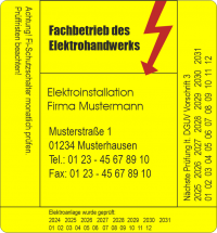 P1002 Prüfaufkleber Baustromverteiler Logo DGUV 3 mit Firmenaufdruck 